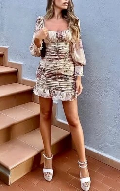 Vestito Donna Tubino Fantasia Manica Chiffon