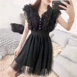 Vestito Donna Scollo V Tulle Svasato Morbido Campana