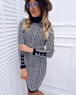 Vestito Donna Fantasia Tubino Manica Lunga