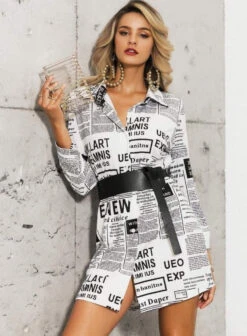 Camicia Donna Vestito Fantasia Manica Lunga