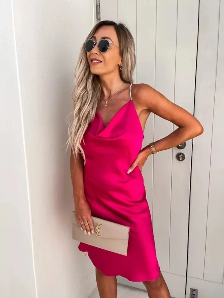 Vestito Donna Longuette Morbido Schiena Scoperta Gioiello Bretelle Elegante Sexy 4 Vestito Donna Longuette Morbido Schiena Scoperta Gioiello Bretelle Elegante Sexy - immagine 4