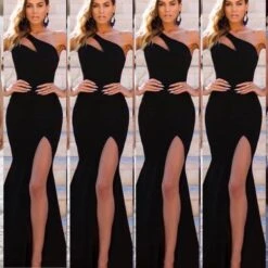 VICTOR Abito Donna Vestito Lungo Monospalla Spacco Adedente Elegante Feste Eventi Party