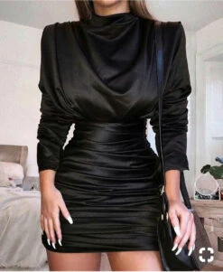 Vestito Donna Gonna Tubino Manica Lunga Mezzo Collo Elegante