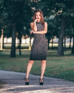 Vestito Donna Bandage Modellante Fasciante Strass Senza Manica