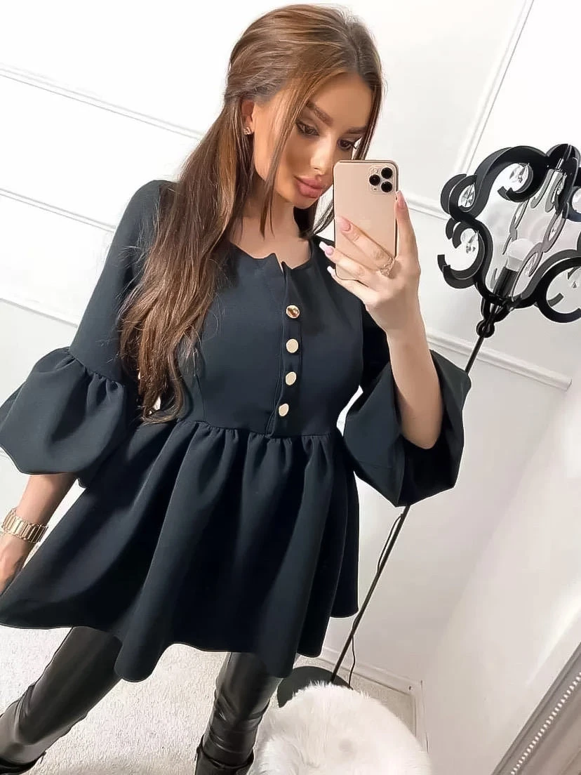 Vestito Donna Camicia Svasato Manica Sbuffo 2 Vestito Donna Camicia Svasato Manica Sbuffo - immagine 2