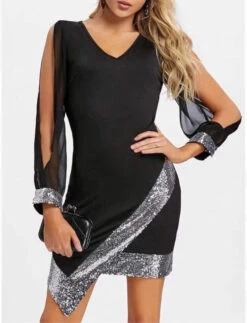 Vestito Donna Asimmetrico Manica Lunga Velata