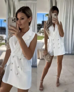 Vestito Donna Tutina Blazer Doppio Petto Panta Gonna Bottoni Elegante