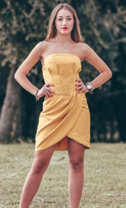 Vestito Donna Scollato Senza Manica Fascia Gonna Asimmetrica