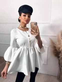 Vestito Donna Camicia Svasato Manica Sbuffo