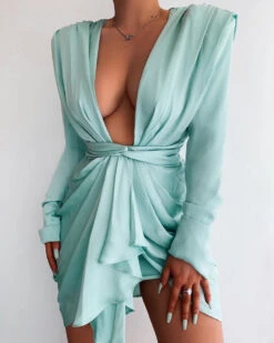 Vestito Donna Tubino Manica Lunga Scollo Profondo