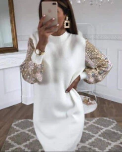 Vestito Donna Maxipull Manica Paillettes Vintage