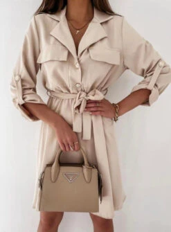 Vestito Donna Camicione Manica Lunga Cintura Morbido