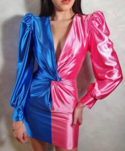 Vestito Donna Bicolor Scollo Profondo Elegante Sensuale