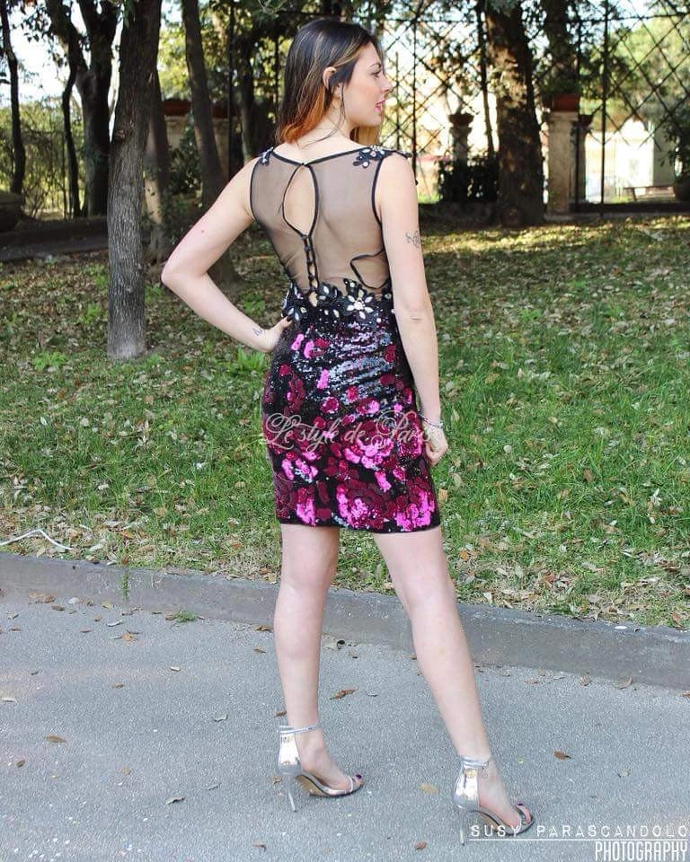 Vestito Donna Corto Tubino Strass Paillettes Bretelle Scollo Schiena 2 Vestito Donna Corto Tubino Strass Paillettes Bretelle Scollo Schiena - immagine 2