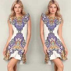 Vestito Donna Fantasia Asimmetrico Elegante