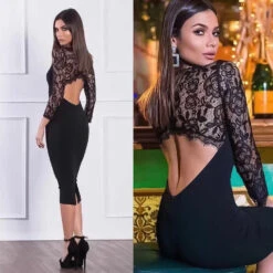 Vestito Donna Tubino Merletto Scollo Schiena