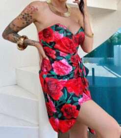 Vestito Donna Fantasia Tubino Scollo Cuore