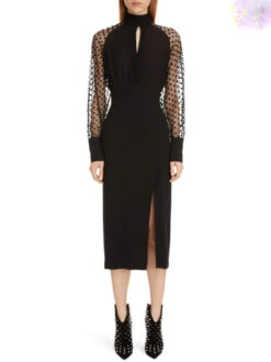 Vestito Tubino Donna Spacco Manica Lunga Elegante