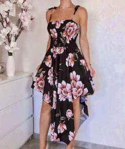 Vestito Donna Fantasia Fiori Asimmetrico Elegante