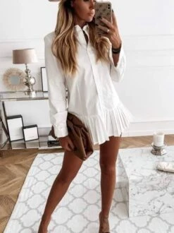 Vestito Donna Camicia Plissé Morbida Casual Elegante