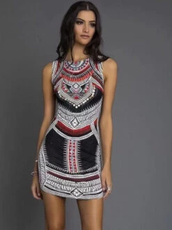 Vestito Donna Fantasia Tubino Aderente Girocollo Giromanica Elegante Feste Eventi Party