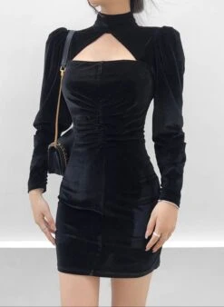 Vestito Donna Tubino Ciniglia Collo Alto Elegante