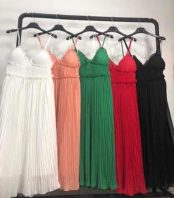 Abito Scollo Cuore Vestito Donna Plisse Bretelline Elegante Feste Eventi Party