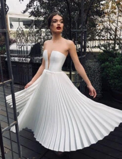 Abito Donna Vestito Lungo Fascia Scollo Cuore Plisse Piegoline Elegante Feste Eventi Party