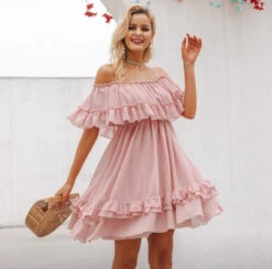 Vestito Donna Svasato Fascia Scollo Barca Svasato Campana Casual