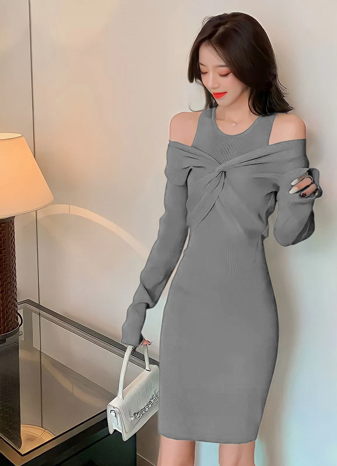 Vestito Donna Tubino Spalla Scoperta Intreccio Nodo Fiocco Casual Elegante Sensuale 2 Vestito Donna Tubino Spalla Scoperta Intreccio Nodo Fiocco Casual Elegante Sensuale - immagine 2