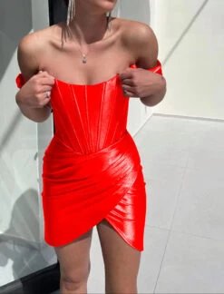 Vestito Donna Scollo V Bustier Aderente Bretelle Gonna Intreccio Spacco Sensuale Elegante -Lindavi Negozio kkk