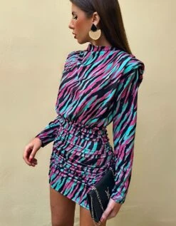 Linda Vestito Donna Tubino Multicolore Arricciato Spalline Casual Elegante