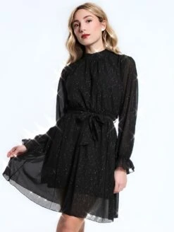 Linda Vestito Donna Morbido Tulle Brillantini Cintura Elegante Sensuale