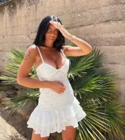 Linda Vestito Donna Bretelle Scollo Cuore Rush Sangallo Sensuale Casual Elegante