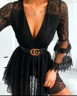 Vestito Donna Merletto Traforato Velato Scollo V Morbido Sensuale Elegante 7 Vestito Donna Merletto Traforato Velato Scollo V Morbido Sensuale Elegante -Lindavi Negozio maria10.50