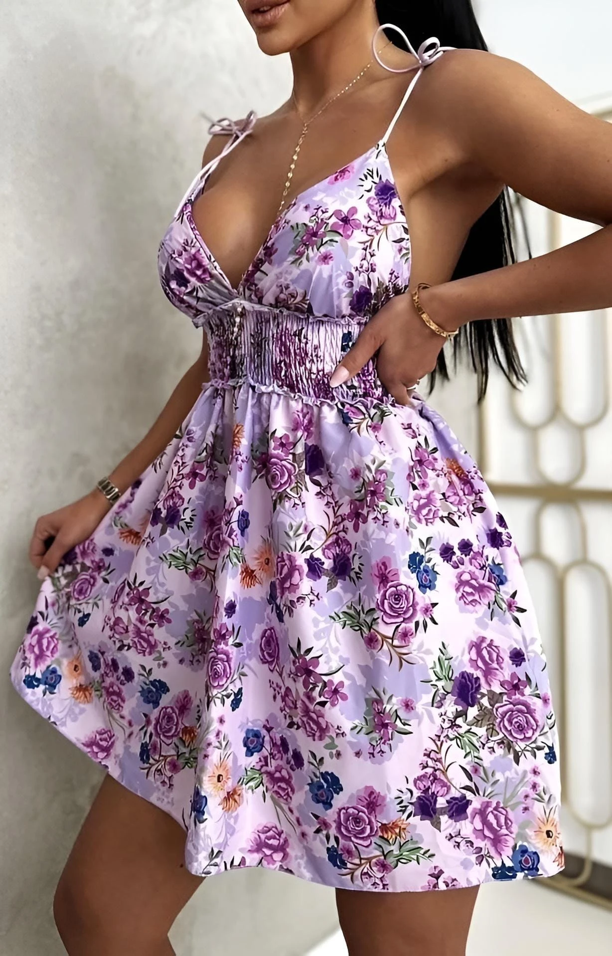 Vestito Donna Morbido Elastico Scollo Cuore Bretelle Fiocchi Fantasia Floreale 1 Vestito Donna Morbido Elastico Scollo Cuore Bretelle Fiocchi Fantasia Floreale