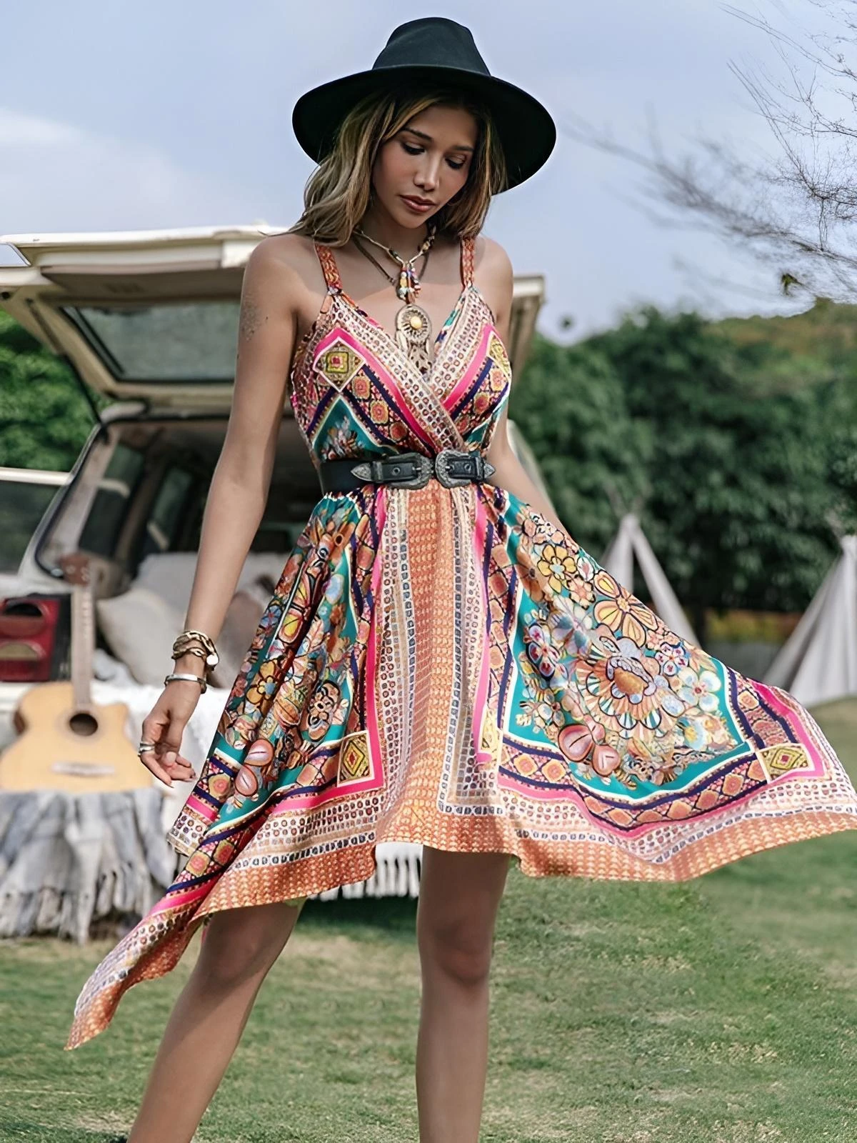 Vestito Donna Morbido Bretelle Scollo Cuore Multicolore Casual Comodo 1 Vestito Donna Morbido Bretelle Scollo Cuore Multicolore Casual Comodo