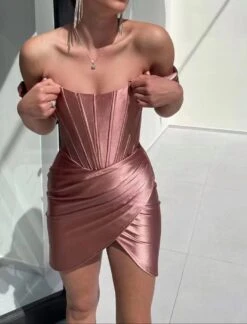 Vestito Donna Scollo V Bustier Aderente Bretelle Gonna Intreccio Spacco Sensuale Elegante