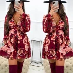 Vestito Donna Scollo V Fantasia Rose