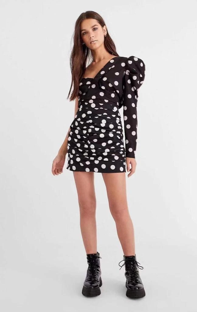 Vestito Donna Pois Fantasia Mono Spalla Sbuffo 1 Vestito Donna Pois Fantasia Mono Spalla Sbuffo