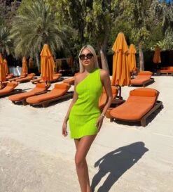 VICTOR Vestito Donna Tubino Mono Spalla Aderente Asimmetrico Casual Elegante