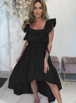 Linda Vestito Donna Scollo Barca Rush Svasato Asimmetrico Fiocco Casual -Lindavi Negozio rosa arancione verde nero btgt