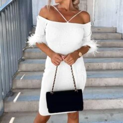 Vestito Donna Tubino Bretella Manica Corta Piume Scollo Fascia Sensuale Elegante -Lindavi Negozio rrg 0fc3528a 222d 448b 8765 b5f968b9ed6d