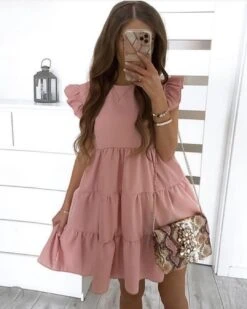 Vestito Donna Giromanica Balze Morbido