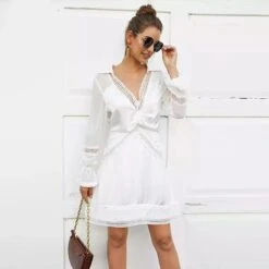 Vestito Donna Scollo V Traforato Manica Velata Rush Elegante