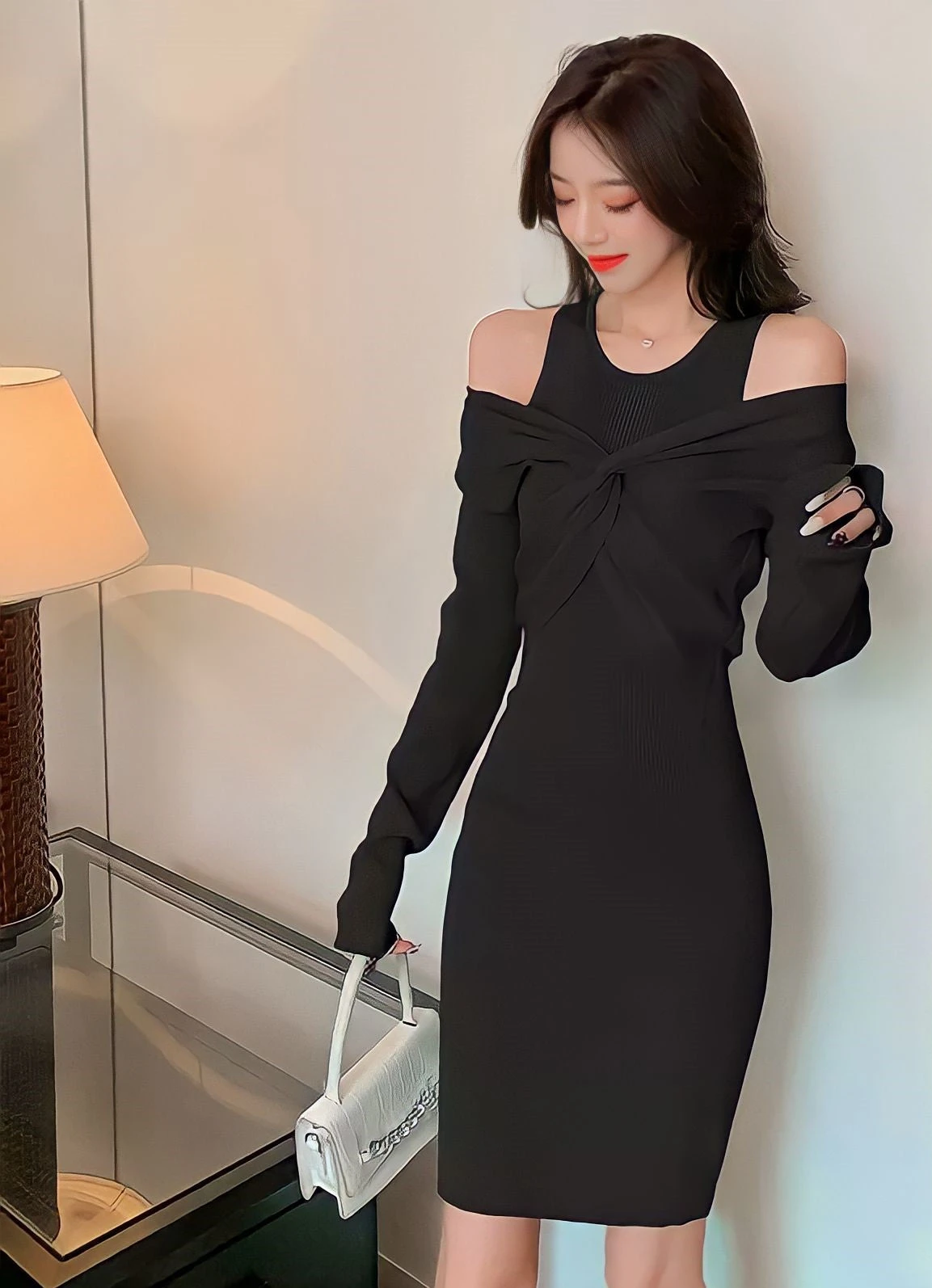 Vestito Donna Tubino Spalla Scoperta Intreccio Nodo Fiocco Casual Elegante Sensuale 1 Vestito Donna Tubino Spalla Scoperta Intreccio Nodo Fiocco Casual Elegante Sensuale