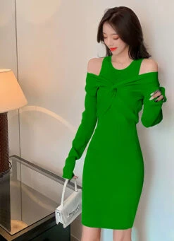 Vestito Donna Tubino Spalla Scoperta Intreccio Nodo Fiocco Casual Elegante Sensuale 5 Vestito Donna Tubino Spalla Scoperta Intreccio Nodo Fiocco Casual Elegante Sensuale -Lindavi Negozio sysy11 1