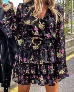 Vestito Donna Morbido Balze Fantasia Manica Lunga