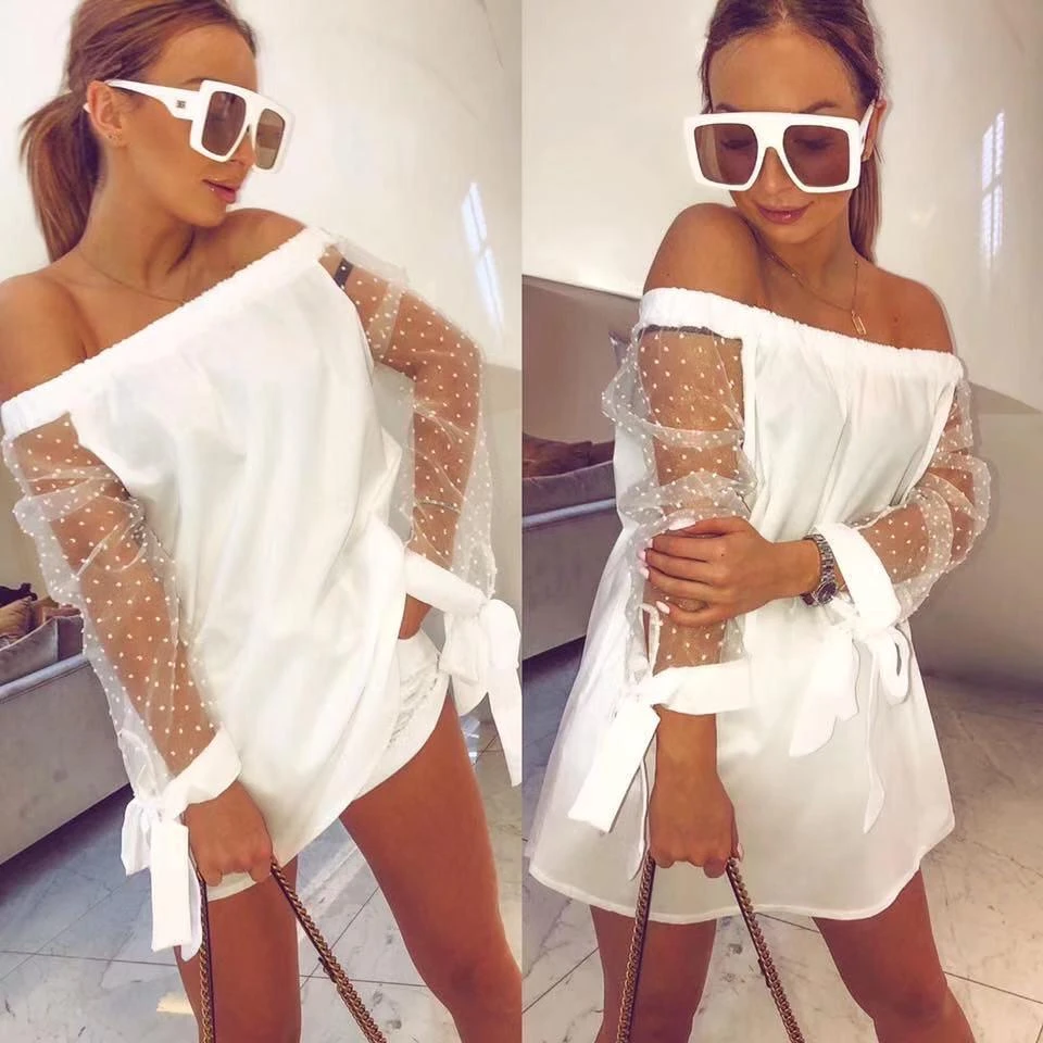 Vestito Donna Manica Velata Pois Fiocco 1 Vestito Donna Manica Velata Pois Fiocco