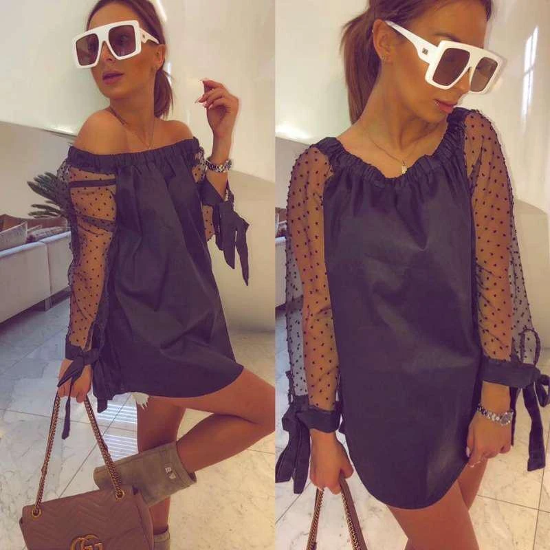 Vestito Donna Manica Velata Pois Fiocco 2 Vestito Donna Manica Velata Pois Fiocco - immagine 2